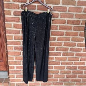 Anne Klein Black Sequin Wide Leg Pants